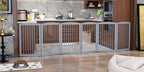 PUPETPO Freestanding Pet Gate for Dogs, Indoor Wooden Foldable Dog Gate for House, Extra Wide, Pet Fence for Stairs, Doorways, Halls, Support Feet Included, 120 Inch Wide, 6 Panels 32",Grey