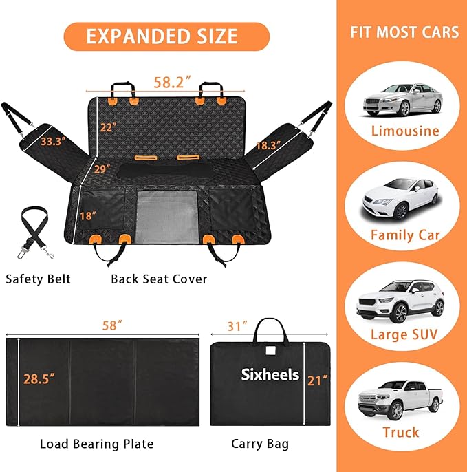 Dog Back Seat Cover Hard Bottom Truck Back Seats Protector, Large Backseat Extender for Dogs, Car Pet Rear Seat Covers Waterproof Dog Hammock Travel Accessories for Truck