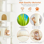Sweetcrispy 54 Inch Cats Tree Tower with Scratching Post, Beige | Multi-Level Indoor Cat Tree Condo with Climbing Ladder, Plush Toy, Play House for Kittens