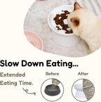 Unbreakable Raised Slow Feeder Bowl for Cats and Small Dogs, Elevated Cat Bowls, Detachable Slow Feede Bowl, Heavy Weighted, Non-Slip Feeder, Dry & Wet Food, Whisker Friendly Flat Plates (White