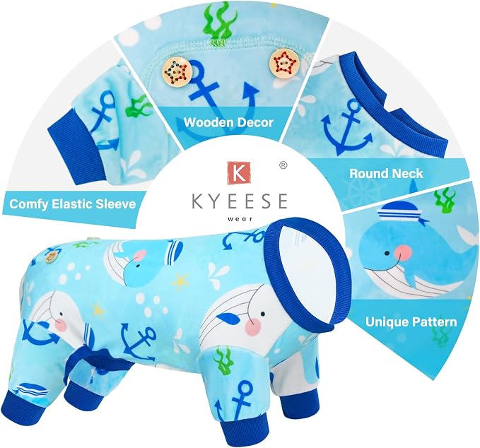 KYEESE Dog Pajamas Velvet Dog Pajamas Small Sized Dogs Soft Dogs Clothes Pet Coat Stretchy Doggie Pjs Pet Costume with Whale Pattern Comfy Doggie Jammies Onesie, Medium