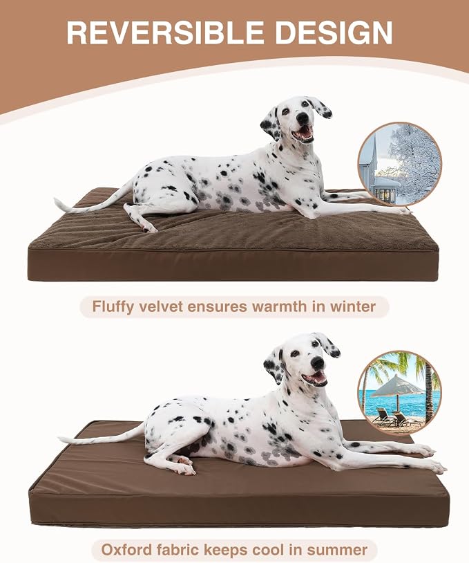 KSIIA Orthopedic Dog Bed for Extra Large Dogs with Waterproof, Brown, 47x29 | Deluxe Soft Plush Dog Crate Bed, Washable Pet Mat with Removable Cover & Egg Crate Foam for Extra Large Dogs Sleeping