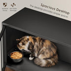 Dog Proof Cat Feeding Station, Metal Cat Feeding Cabinet, Black | Elevated Cat Feeding Station, Pet Food Station with Storage, Cat Bowl Stand, Scratching Board, Stainless Steel Bowls