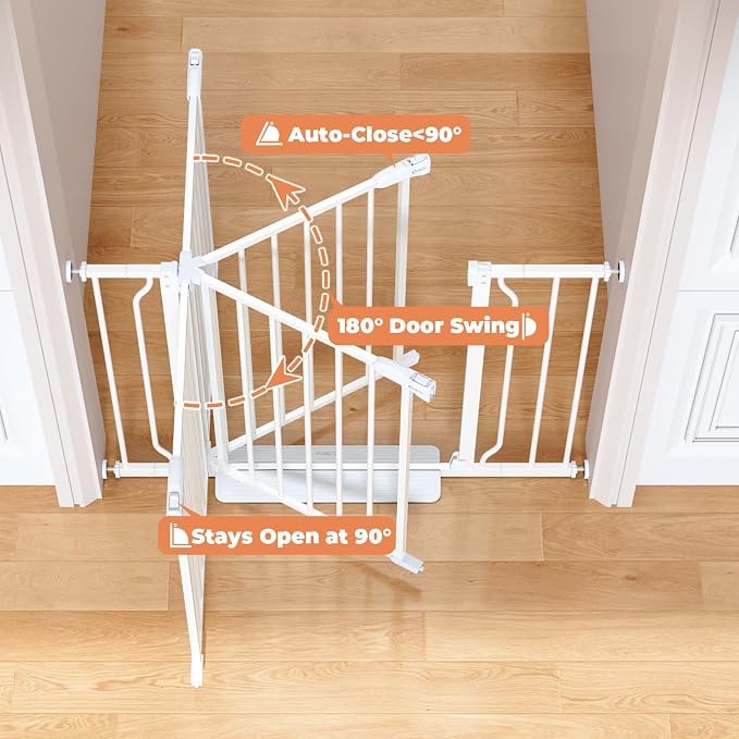 34" Tall Baby Gate No Drilling, Auto Close Dog Gate Indoor, White | for Doorways & Stairs, Pressure Mounted 29"-51" Extra Wide Pet Gate, Easy Walk Through Gate for Baby & Pet Stroller Friendly