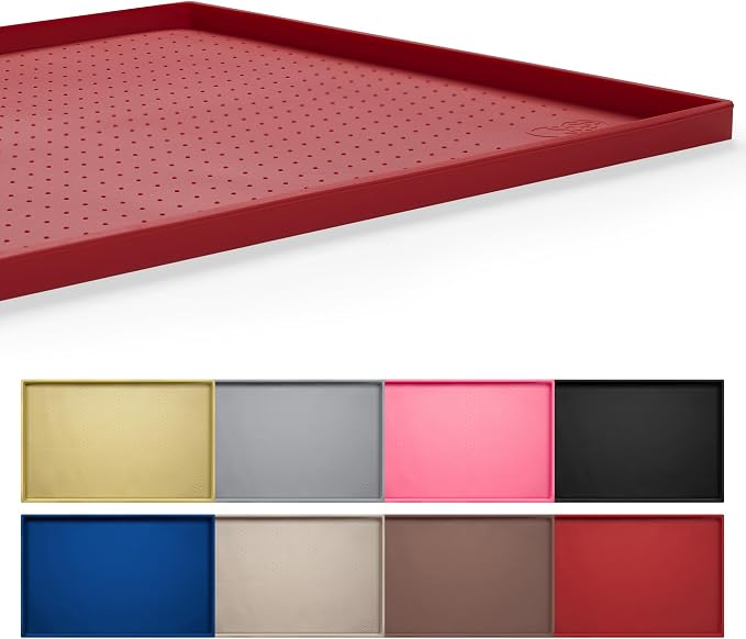Hubulk Dog Feeding Mat,100% Waterproof Food Grade Silicone Pet Food and Water Bowl Placemat,Dishwasher, High Raised Edge to Prevent Spills,Nonslip Tray to Stop Messes on Floor（28"x18"x0.8", Red）