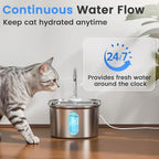 Stainless Steel Cat Water Fountain, 108oz/3.2L with 1 Filter | Auto Shut Off, Quiet Pump, Water Level Indicator, Dry-Run Protection, Large Oval Pet Water Dispenser for Cats and Dogs
