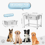 1.25 Gallon Elevated Large Dog Water Bowl, 10.23" Raised Stainless Steel Bowl for Medium Large Breed, Elevated Dog Water Bowl with Full Metal Stand, Easy to Clean and Assemble for Indoor Outdoor