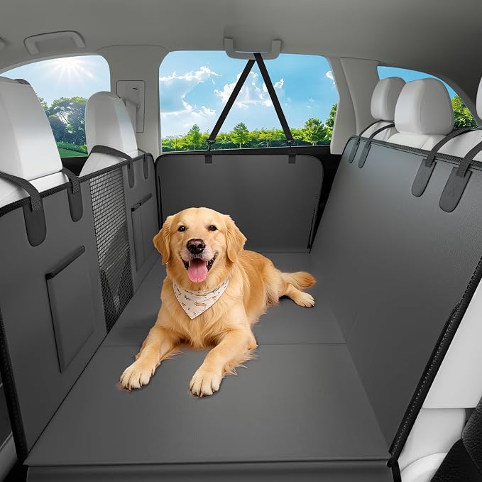 Hard Bottom Dog Car Seat Cover, 52"×65", Waterproof PU Leather | Stable Hard Bottom Support for Comfortable Rides with Large Dogs