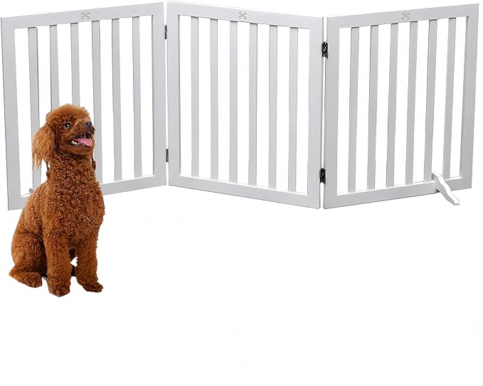 Dog Gate Wooden Freestanding Pet Gate 3 Panel 23.6" Heigh | White Indoor Dog Fences,House Gate for Doorways, Stairs, Hallways