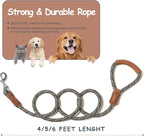 Mile High Life Dog Leash with Genuine Leather Handle, 6 FT/5 FT/4 FT | Leather Grip Rope Leash, Heavy Duty 360° Swivel Metal Clasp, for Small Medium & Large Dogs