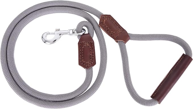 Mile High Life Dog Leash with Genuine Leather Handle, 6 FT/5 FT/4 FT | Leather Grip Rope Leash, Heavy Duty 360° Swivel Metal Clasp, for Small Medium & Large Dogs