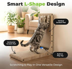 Best Pet Supplies Catify L-Shaped Cardboard Cat Scratcher - H: 26" | 16" x 11" x 26", Ball Toy Included, Durable Corrugated Cardboard, Space Saving Design, Furniture Protector, For Big Cats
