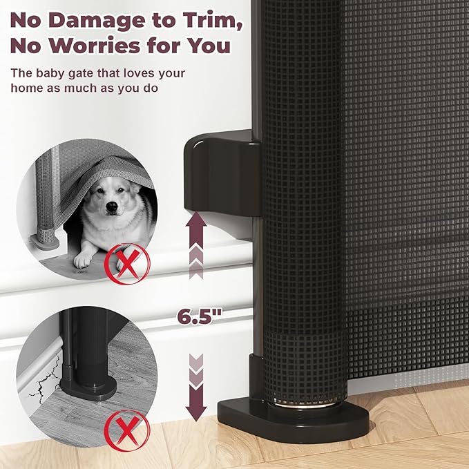 Retractable Baby Gates for Doorway, 58" Wide Mesh Dog Gate for Stair | 34" Tall Toddler Pet Gate Extra Wide Indoor and Outdoor, Easy Install, Essential for Home Safety, Black