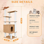 63in Outdoor Large Cat Tower,Weatherproof Multi-Level Design with Cat Condo | Khaki Heavy-Duty Cat Tree with Waterproof PE Panels,Durable Cat Scratching Posts,for Indoor and Outdoor Cat Houses CTT-6