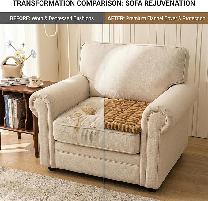 Non Slip Couch Armrest Covers for Dogs, Fuzzy Pet Sofa Arm Covers | Washable for Armrest & Backrest, Soft Thick Furniture Protector for Cats Dogs, Against Fur, Dirt, 27.6" x 27.6", Camel