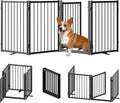 SNUOWU Full Metal Freestanding Dog Gate with Door, 24'' Height Foldable Pet Dog Fence for Indoor & Outdoor, 4 Panels Extra Wide Free Standing SmallDog Gates for Doorways,House,Stairs,Porch,Deck,Yard