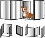 SNUOWU Full Metal Freestanding Dog Gate with Door, 24'' Height Foldable Pet Dog Fence for Indoor & Outdoor, 4 Panels Extra Wide Free Standing SmallDog Gates for Doorways,House,Stairs,Porch,Deck,Yard