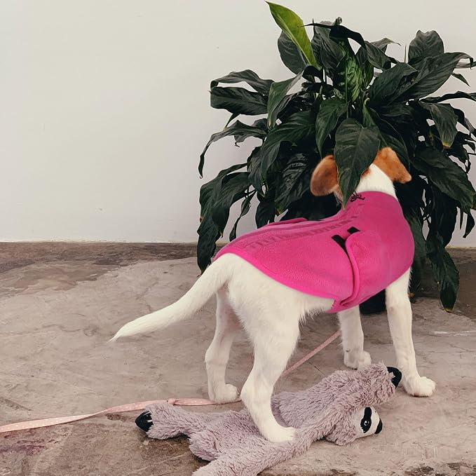 Queenmore XL Dog Sweater, Soft Fleece Vest Pullover Dog Jacket with Leash Hole, Warm Winter Dog Clothes Cold Weather Doggy Dachshund Sweaters for Large Dogs Cats Boy or Girl (Pink, XL)