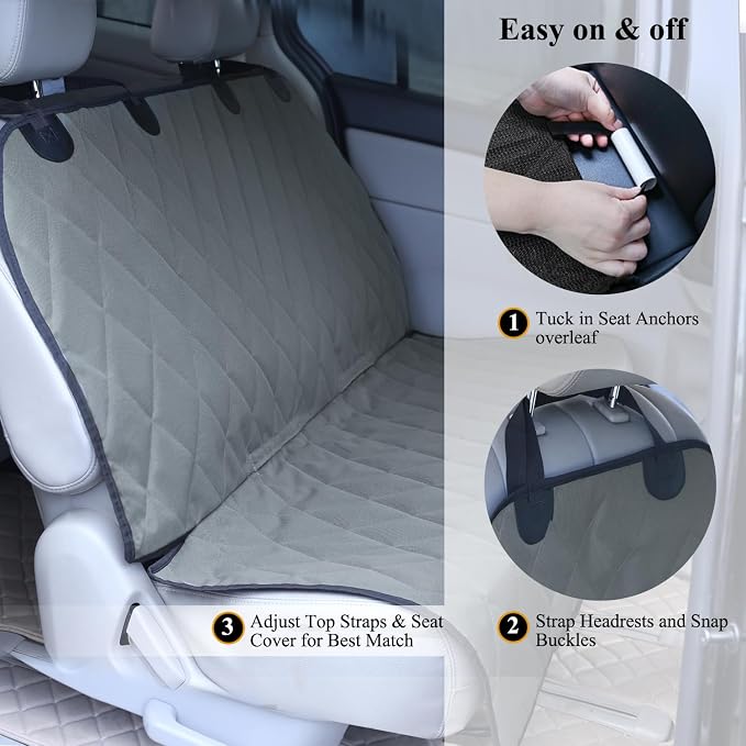 VIVAGLORY Dog Seat Cover Pet Seat Protector, Large, Grey | Backseat Cover for Car Suv & Truck, Back Rear Backseat Bench Protector