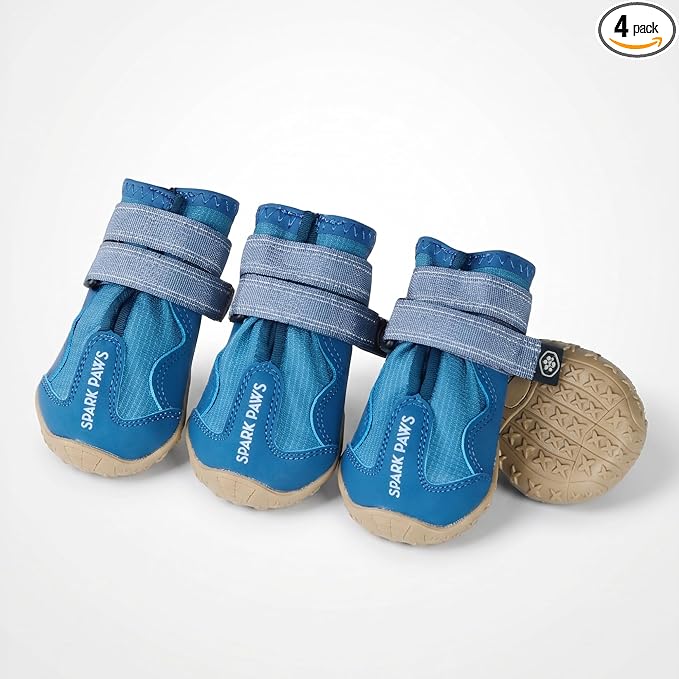 Spark Paws 365 Dog Shoes - All-Season Boots for Winter Snow & Hot Pavement | Water-resistant, anti-slip, stay-on straps - rain, ice & summer booties in one. Reflective; small, medium & large dogs