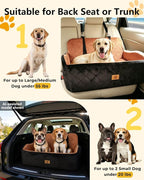Dog Car Seat for Medium/Large Dogs, Dog Booster Car Seat Under 55 lbs or 2 Small Dogs, High-Support Memory Foam, Travel Bed with Storage Pockets