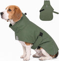 PU Dog Raincoat, Non-Toxic & Odorless Waterproof Vest, Adjustable High Neck and Hook & Loop Belly Closure for Rainy Potty Breaks & Wet Weather Outdoor Walks (Olive Green, Small)