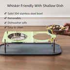 Elevated Cat Bowls with Food Mat Tilted 304 Stainless Steel Dishes for Cats | Raised Food and Water Bowl Set, Whisker Friendly Shallow Dish,10° tilted Anti-Vomiting, Durable Acrylic Base Feeder, Non-Slip