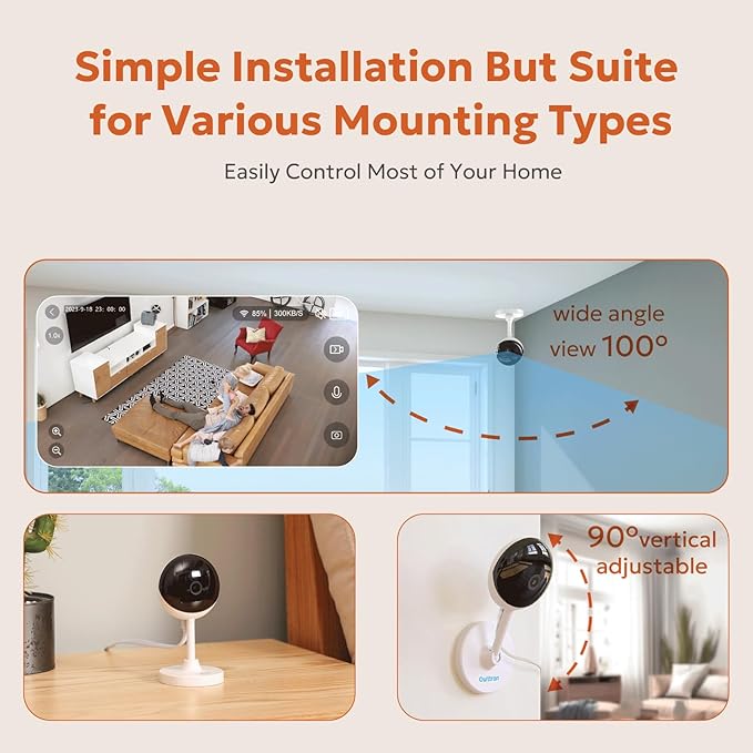 owltron Indoor Security Camera, 2K Cameras for Home Security | Motion Detection, Pet Cam & Baby Monitor with Night Vision, 2.4 GHz WiFi Two-Way Talk, Cloud/SD Storage,Compatible with Alexa