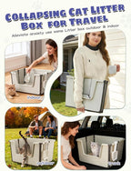 Large Cat Litter Boxes (16x20x12 Inch) with Scoop, Portable Cat Litter Box for Travel with Open Top & High Side, Foldable Box Easy to Carry to Indoor or Outdoor, for Kitty & Big Cats