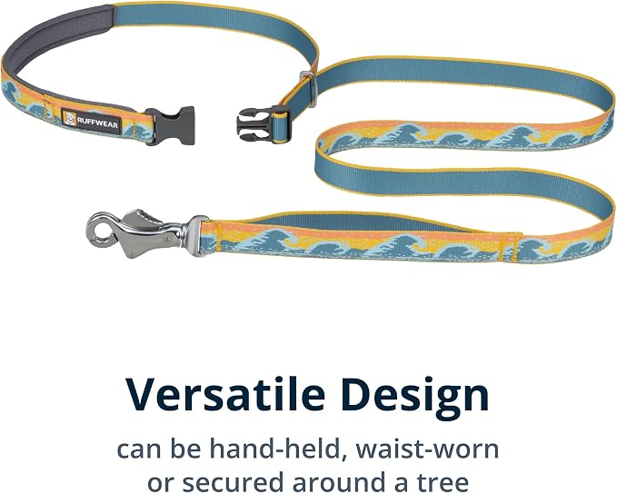 Ruffwear, Crag Dog Leash, 6 ft Reflective Everyday Lead, Swiveling Talon Clip, Padded Handle, Hands‑Free Waist‑Worn Option, Traffic Handle with Accessory Loop, Rising Wave