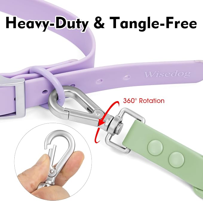 Wisedog Waterproof Dog Leash, Sage Green, 5 ft × 1/2 in | Adjustable, 2 Metal Swivel Hooks, Easy to Clean, For Small, Medium, Large breed Dogs