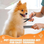 Professional Dog Grooming Scissors Set, 7 Inch/8 Inch Pet Grooming Scissors Chunkers Shears for Dog, Curved Dog Grooming Scissors, Thinning Shears for Dog with Grooming Comb | Pet Grooming Chunkers Shears for Dog, Curved Dog Grooming Scissors, Thinning...