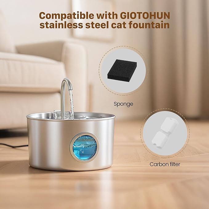 GIOTOHUN Cat Water Fountain Filter: 12 Cat Fountain Filter Replacement - 12 Pet Fountains Filters Replacement - 6 Filters & 6 Sponges - Suitable for ATMZIQXR GIOTOHUN KOOGMOON UMOCUOY IHOUONE HOOISE
