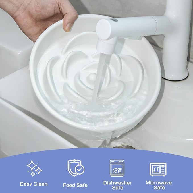 8.25'' Ceramic Slow Feeder Dog Bowls - Petal Shape Modern Dog Food Dish for Medium and Large Breeds, Puzzle Maze Bowl to Slow Down Eating, Anti-Gulping, Dishwasher & Microwave Safe, White