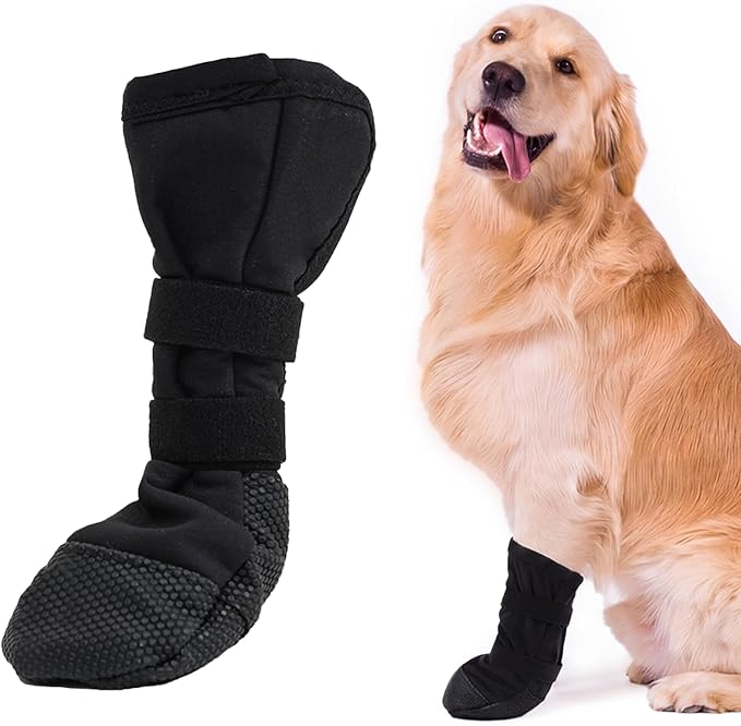 IDOMIK Dog Boots for Injured Paw, Soft Dog Booties to Prevent Licking | Breathable Dog Paw Protector, Dog Shoe with Non-Slip Sole & Adhesive Strap, Fits Small to Large Dogs,Black,XL