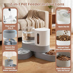 Gravity Cat Feeder 2 Pack Automatic Food Feeder and Water Dispenser Set Detachable Pet Bowl with Silicone Mat for Cats Small Medium Dogs, Large Capacity(Grey)