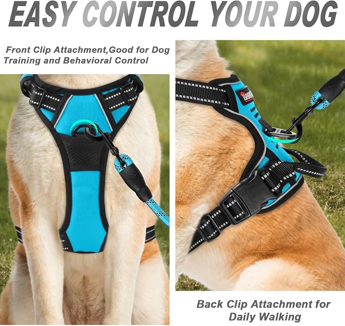 BARKBAY No Pull Dog Harness Front Clip Heavy Duty Reflective Easy Control Handle for Large Dog Walking(Blue,XL)