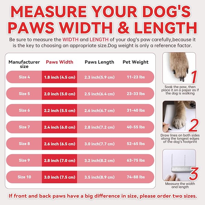 All-Weather Dog Boots for Paw Protection-Durable Dog Booties for Hot Pavement, Snow, Hiking | Non-Slip Sole & Adjustable Straps Outdoor Pet Shoes(red,8#)