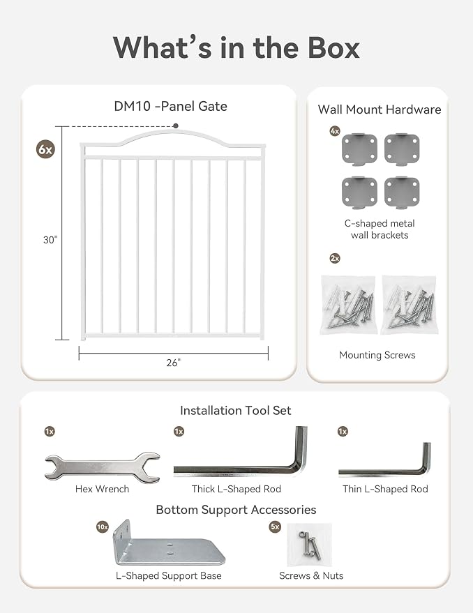 No Pawblems Full Metal Free Standing Dog Gate with Door, 30'' Tall | Foldable Freestanding Pet Gate for Indoor & Outdoor, Up to 156 Inch Extra Wide Dog Fence for Doorways, Stairs, Deck - White