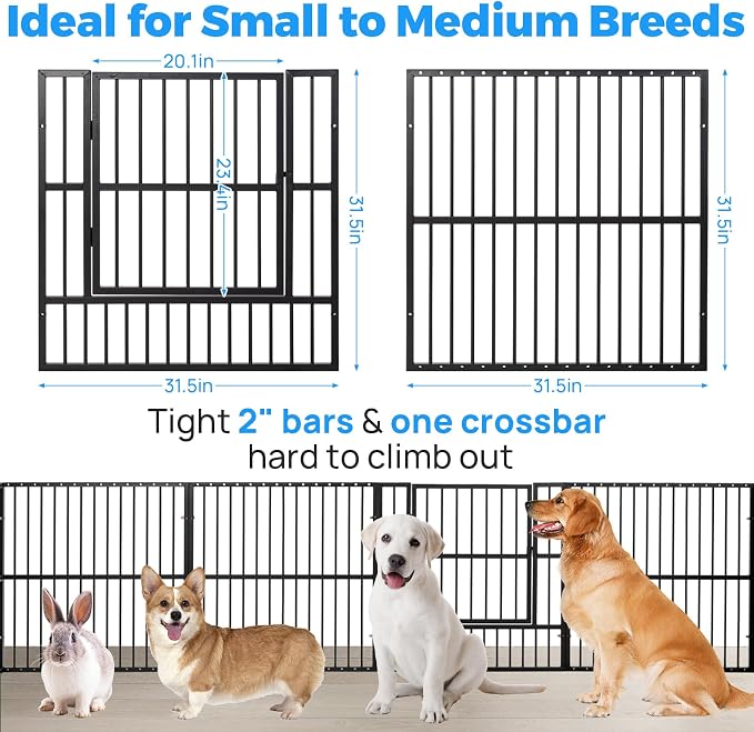 Dog Playpen 32" Height – Heavy Duty, Foldable | 25mm Steel Tubes, 40.8 lbs sturdy frame, rubber non-slip feet, indoor outdoor, Small Medium Dogs