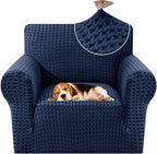 MAXIJIN Stretch Sofa Chair Slipcovers with Arms (31"-46 Washable Chair Cover Armchair with Non-Slip Foam & Elastic Bottom, Dog Cat Pet Friendly Furniture Protector (Small, Navy Blue)