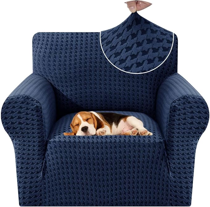 MAXIJIN Stretch Sofa Chair Slipcovers with Arms (31"-46 Washable Chair Cover Armchair with Non-Slip Foam & Elastic Bottom, Dog Cat Pet Friendly Furniture Protector (Small, Navy Blue)