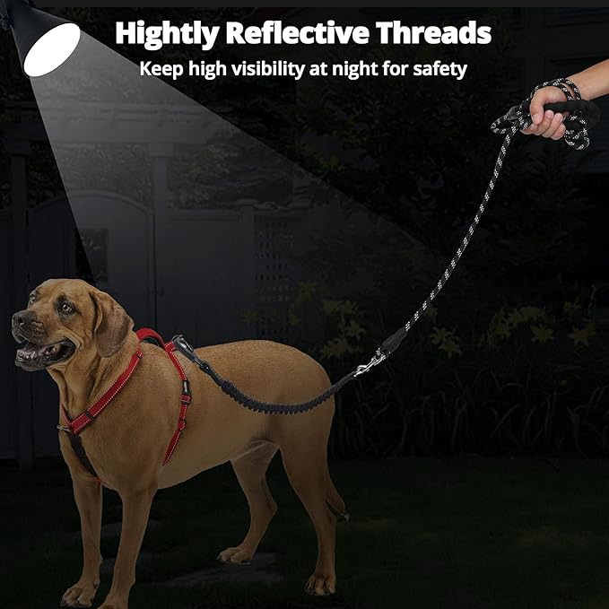 Long Dog Leash 20 FT: Heavy Duty Rope Leashes for Dogs Training with Swivel Lockable Hook Reflective Threads Bungee and Padded Handle - Dog Lead for Large Small Medium Dogs Outside Walking Hiking