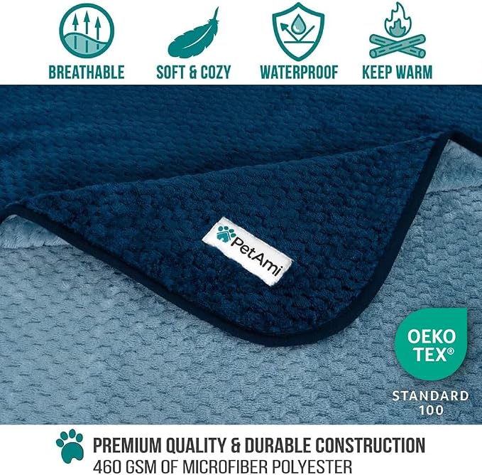 PetAmi Waterproof Dog Blanket, Leakproof Pet Blanket, Twin 60x80 Navy Blue | XL for Large Dogs, Furniture Sofa Couch Cover Protector, Fleece Cat Throw Bed Crate Kennel, Reversible Washable Soft Plush