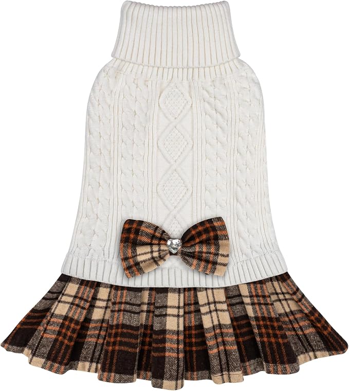 KYEESE Dog Sweater Dress Turtleneck Thick Knit Pullover for Cold Weather | Stretchy Fit, Lightweight & Warm, Cozy Knit Comfort, Cute Bow Accent, Gentle on Sensitive Skin, Comfortable Daily Wear