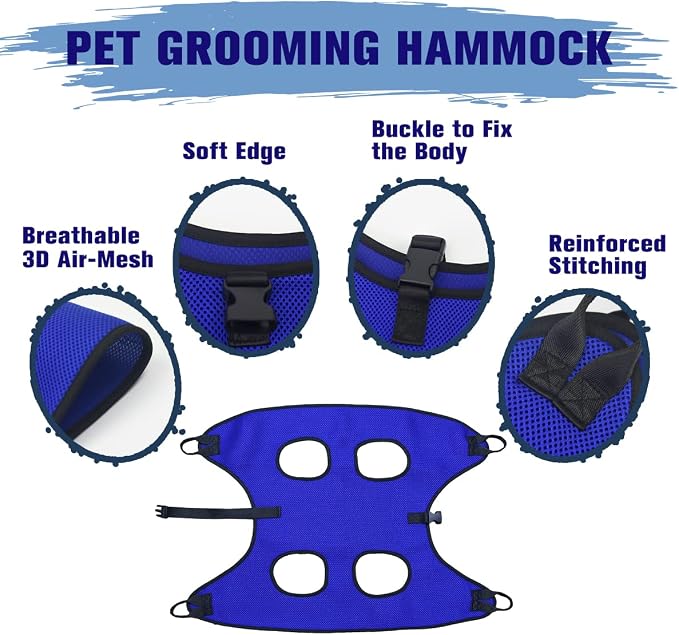 Pet Dog Grooming Hammock for Nail Trimming,Dog Restraint Hanging Harness for Nail Clipping,Dog Grooming Sling for Large Dogs with Nail Clippers/Nail File/Pet Comb,Claw Care(XXL for 90lb)