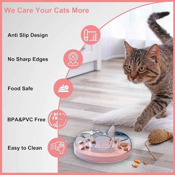 Interactive Cat Treat Puzzle Enrichment Toys, Light Pink | Cat Puzzle Feeder, Slow Feeder, Food Maze, Mental Stimulation Foraging Toys, for Indoor Cats and Kittens