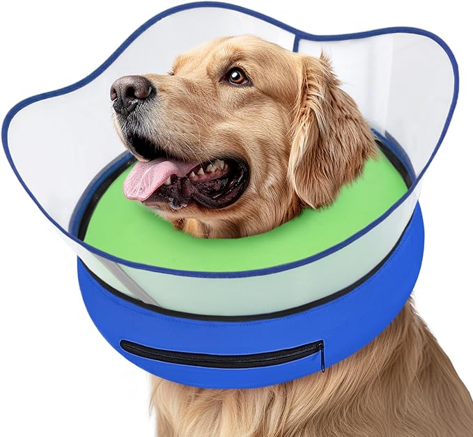 Supet Raised Inflatable Dog Cone Collar to Stop Licking, Soft Dog Cone Alternative for Small Medium Large Dogs, Doggie Donut Collar After Surgery