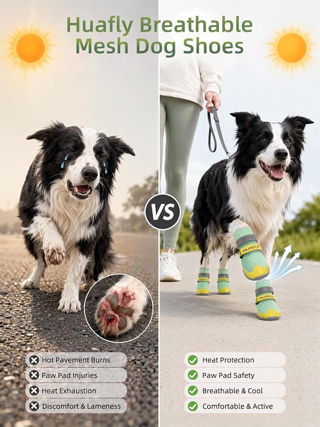 Huafly Dog Shoes for Large Medium Small Dogs,Adjustable Reflective Mesh Breathable Boots & Paw Protectors for Hot Pavement Summer,Anti-Slip Booties for Hard Floors Walking Running Hiking (Size 6)