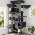 Heybly Cat Tree, 71-Inch-Tall Tower for Indoor Cats with 2 Perches HCT034G | Large Cat Furniture with 2 Big Condos, 2 Hammocks, Basket, Scratching Pad, Multi-Level Cat Condo, Smoky Gray
